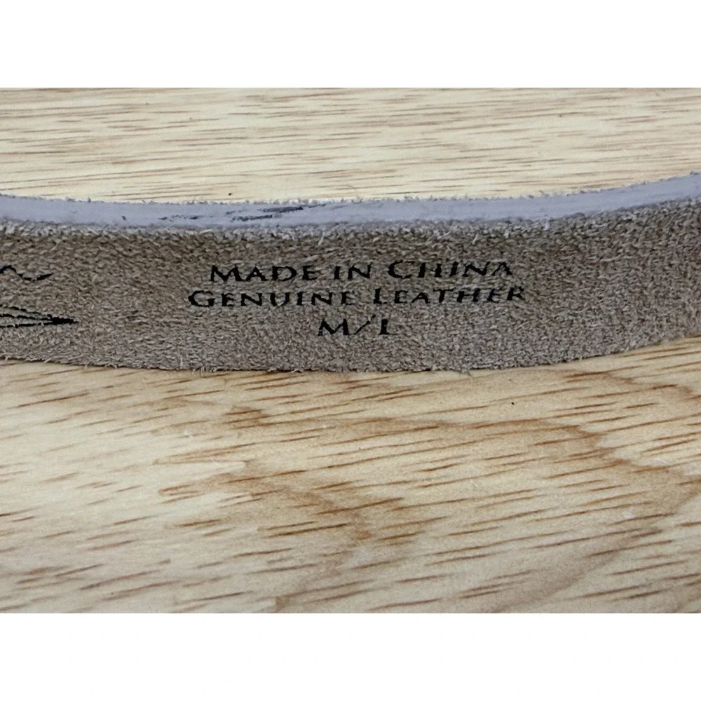 LoveStrength Genuine Leather Western Boho‎ Belt Taupe Gold Tone M/L  #23